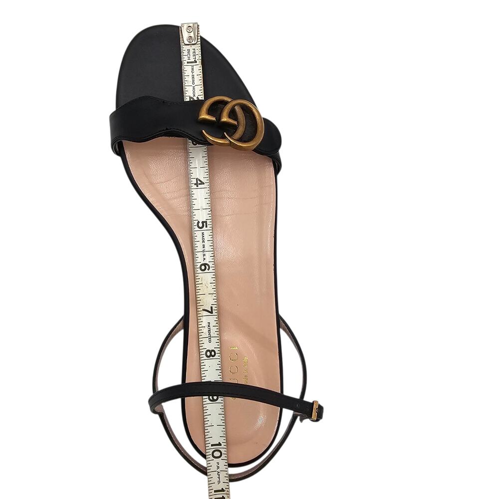 Gucci GG Marmont Flat Sandal Black Leather Ankle Strap Size 40.5 US 10.5 - Picture 12 of 13
